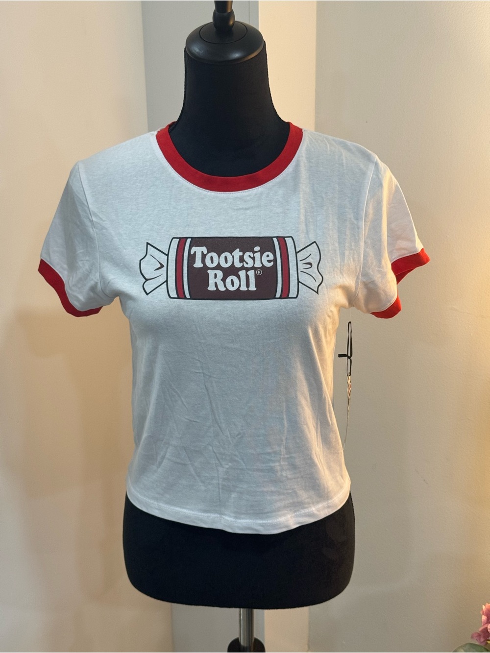 Tootsie Roll Graphic Ringer Tee - White with Red Trim